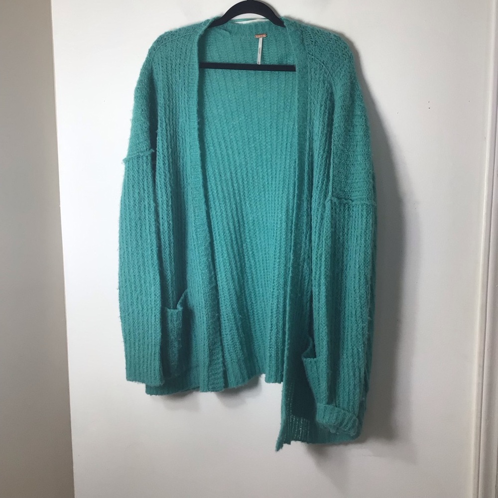 Free People Teal Open-Front Knit Cardigan